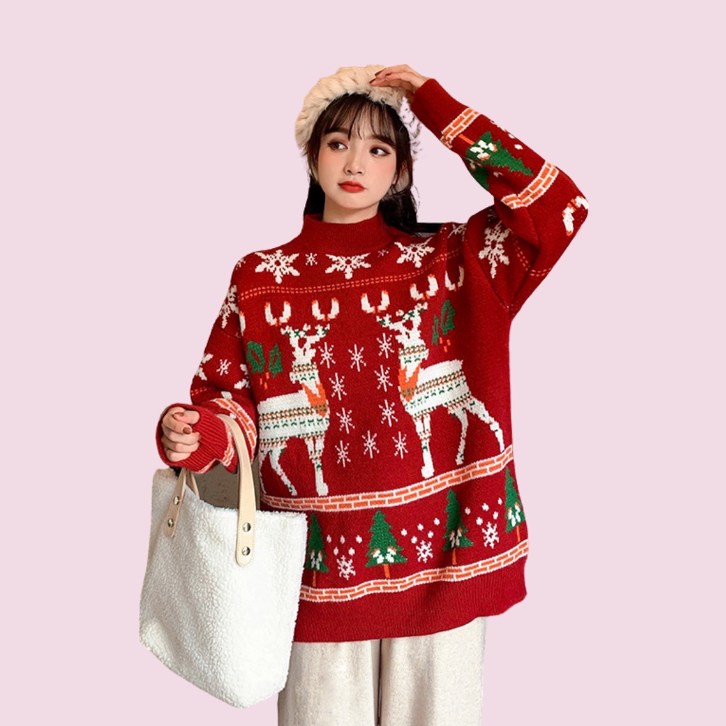 Áo len nữ giáng sinh Mery Christmas nai sừng QUẢNG CHÂU cao cấp loại 1 màu đỏ QC021 | BigBuy360 - bigbuy360.vn