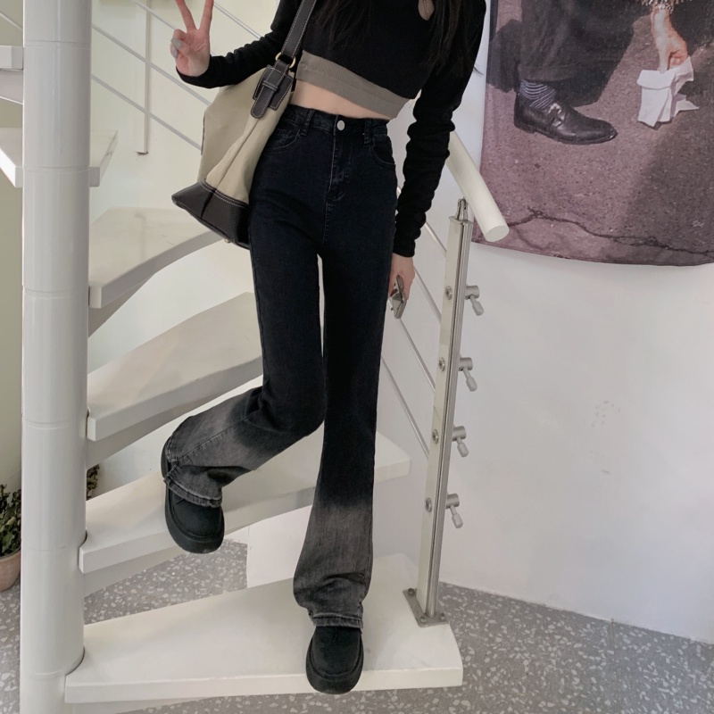 Quần Jeans Nữ Lưng Cao Ống Loe Màu Gradient Thời Trang