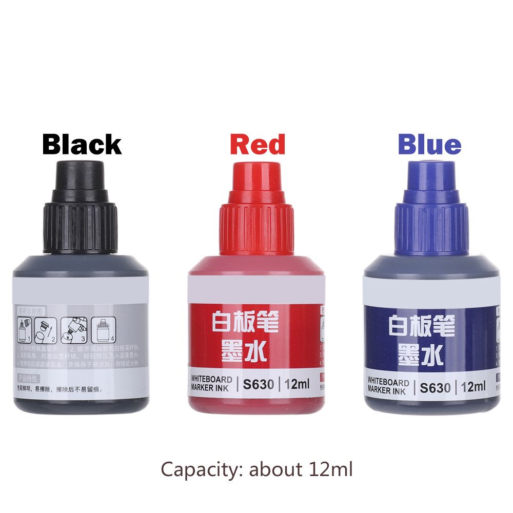 Bình mực 12ml nhanh khô đổ đầy mực cho bút lông viết bảng trắng xóa được không độc hại nhiều màu sắc cho văn phòng