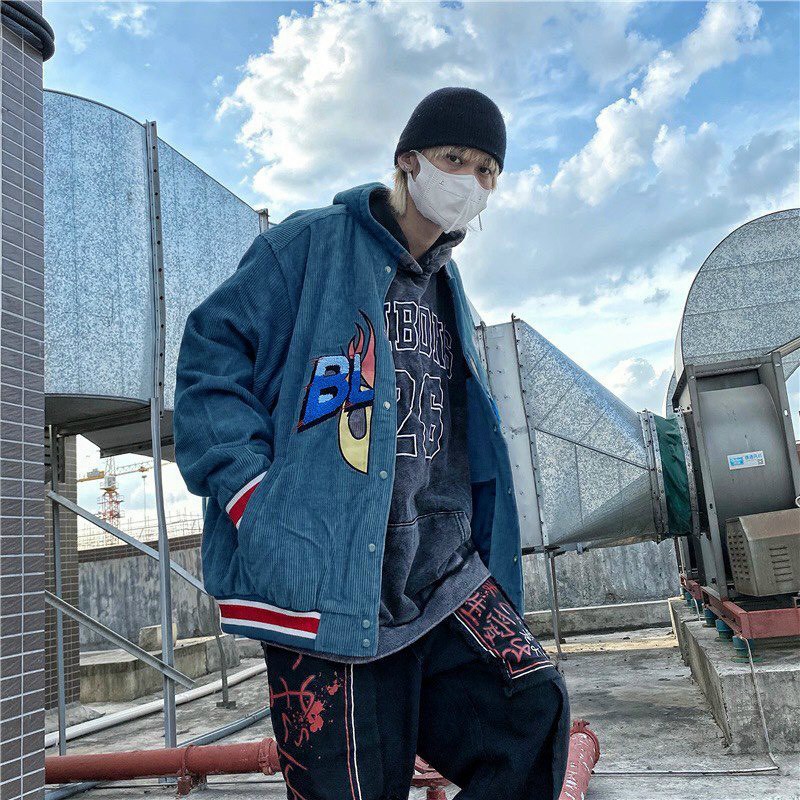 Áo khoác bomber unisex chất nhung form rộng Thêu BLACKAR phong cách