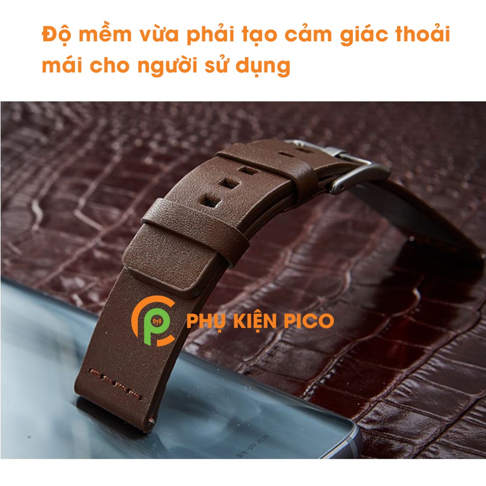 Dây da đồng hồ Samsung Watch Active 2 bản 40/44mm vân mịn dây 20mm màu đen khóa đen, màu nâu khóa bạc