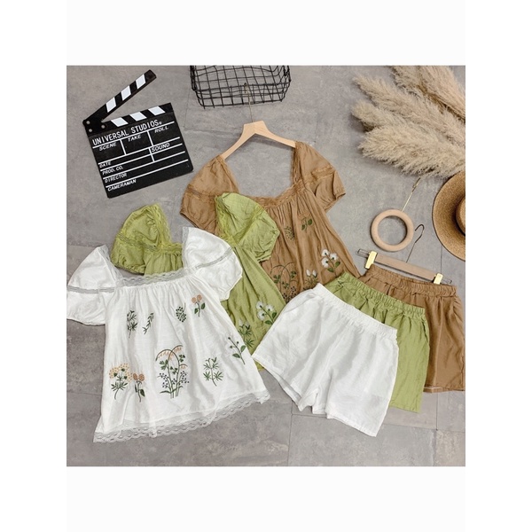 Set Đũi Tơ Thêu Hoa Viền Ren