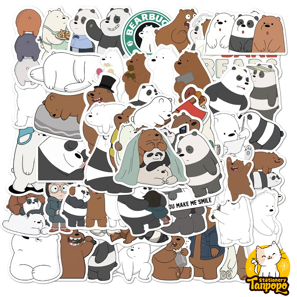 Sticker WE ARE BEAR chống thấm nước dán nón bảo hiểm, laptop, vali dễ thương 1 set 50 chiếc khác nhau