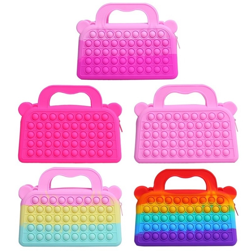 Đẩy Pop it túi xách Cầu vồng Túi lưu trữ Đẩy bong bóng Silicone Túi xách Giảm căng thẳng Đồ chơi giải nén Pop it Fidget Macaron Đồ chơi