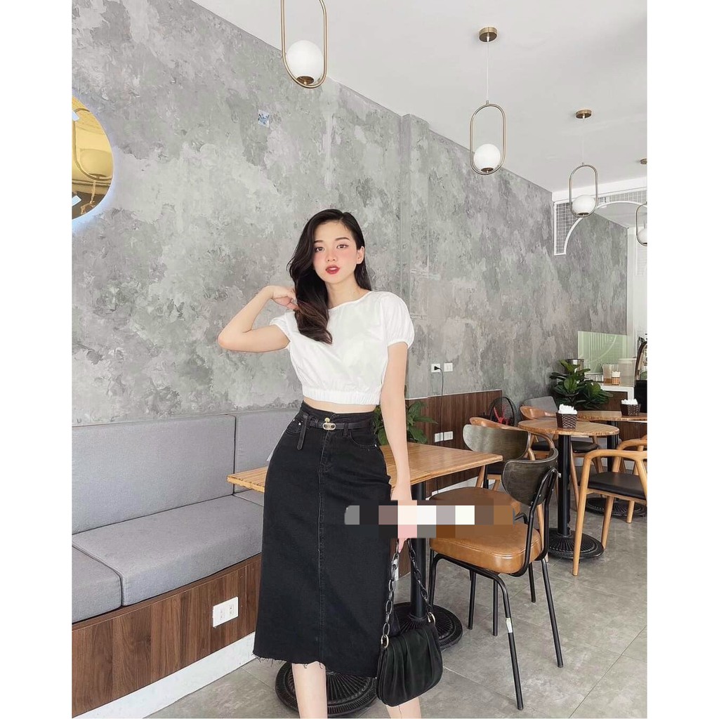 Áo croptop nữ ❣️FREESHIP❣️ Áo Croptop Bo Eo Cổ Tròn Trẻ Trung Phong Cách Hàn Quốc