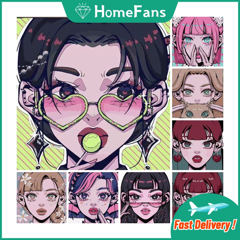 Bộ Tranh Đính Đá 5D Tự Làm 30x30cm / 40x40cm / 50x50cm Hình Cô Gái Đáng Yêu