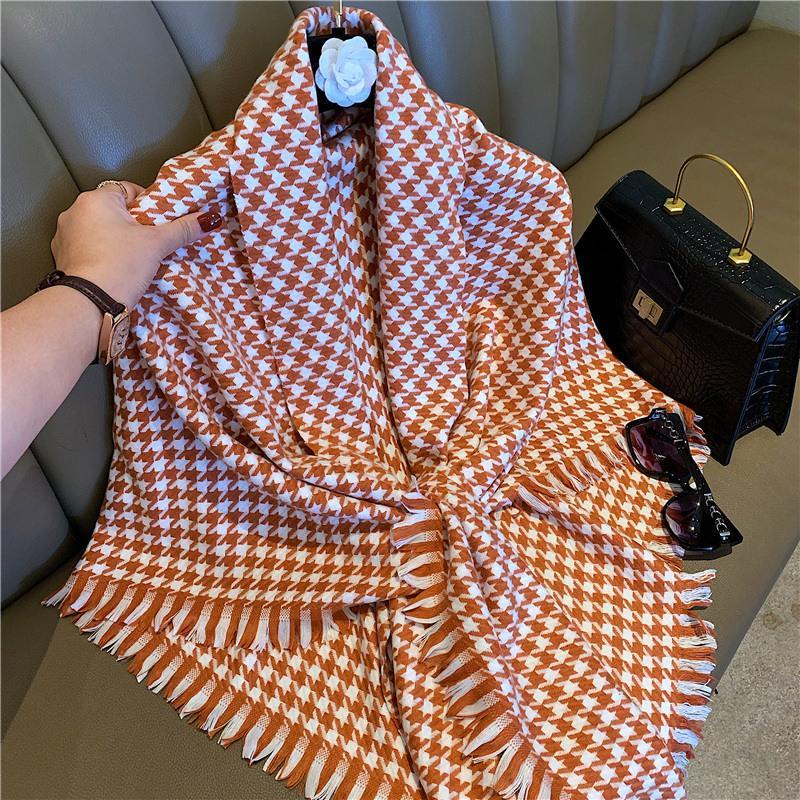 ∋㍿◇Khăn Choàng Cổ Mùa Thu Đông Họa Tiết Caro Trắng Đen Dáng Dài Phong Cách Âu Mỹ Cho Nữ | BigBuy360 - bigbuy360.vn