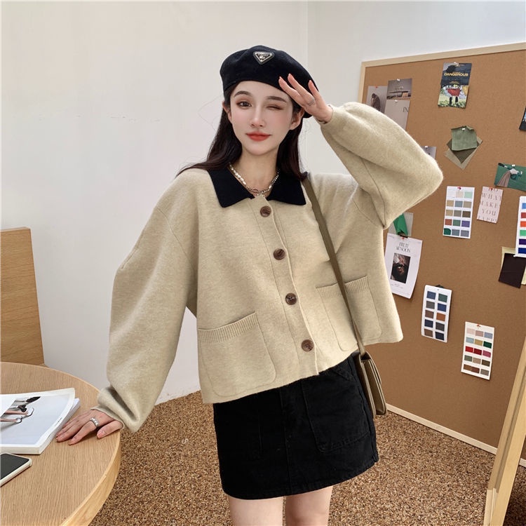 Áo Khoác Cardigan Dệt Kim Dáng Ngắn Thời Trang Thu Đông Phong Cách Retro Mới Cho Nữ