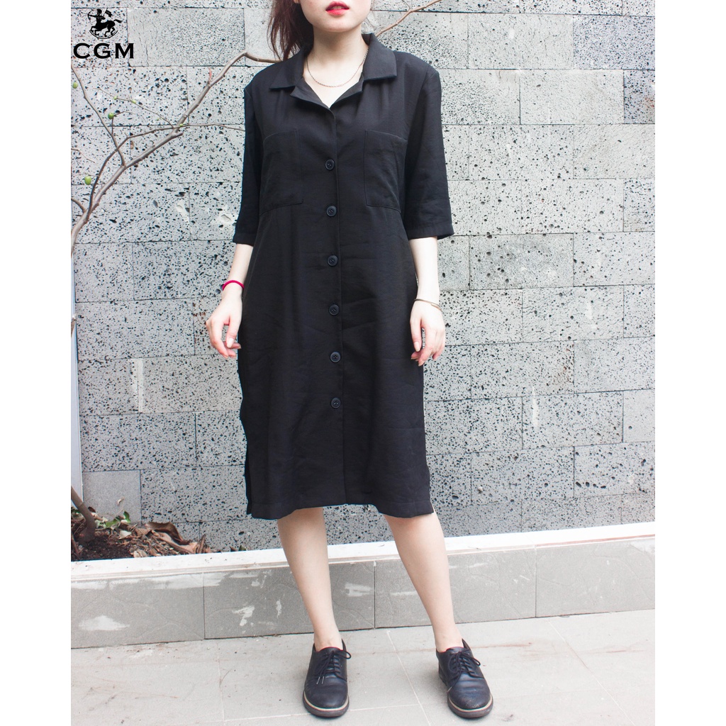𝐕𝐞𝐬𝐭 𝐃𝐫𝐞𝐬𝐬( Đầm sơ mi form suôn cổ vest xẻ tà và có dây thắt eo )