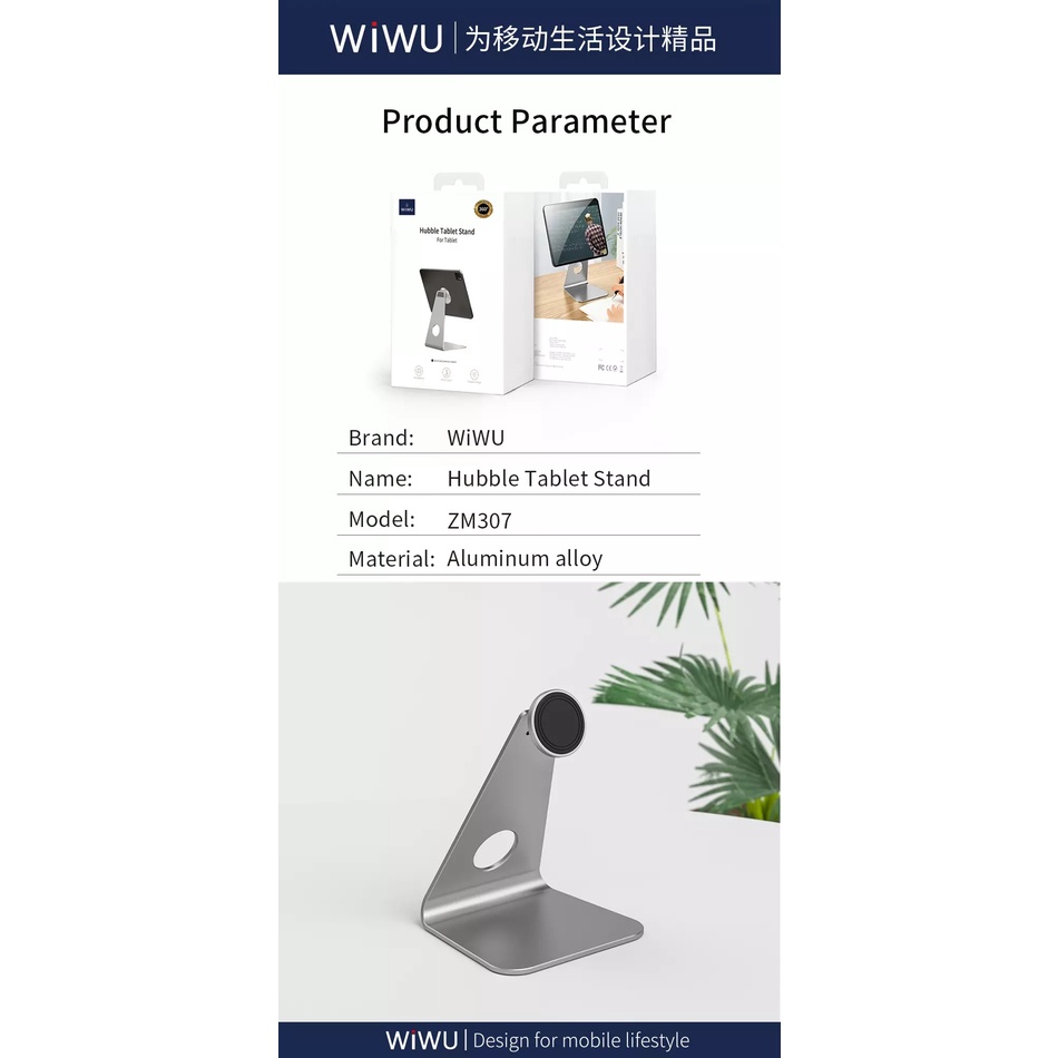 Giá đỡ chất liệu kim loại cao cấp WiWU Hubble Tablet Stand ZM307 tích hợp nam châm hút cho iPAD/ iPHONE