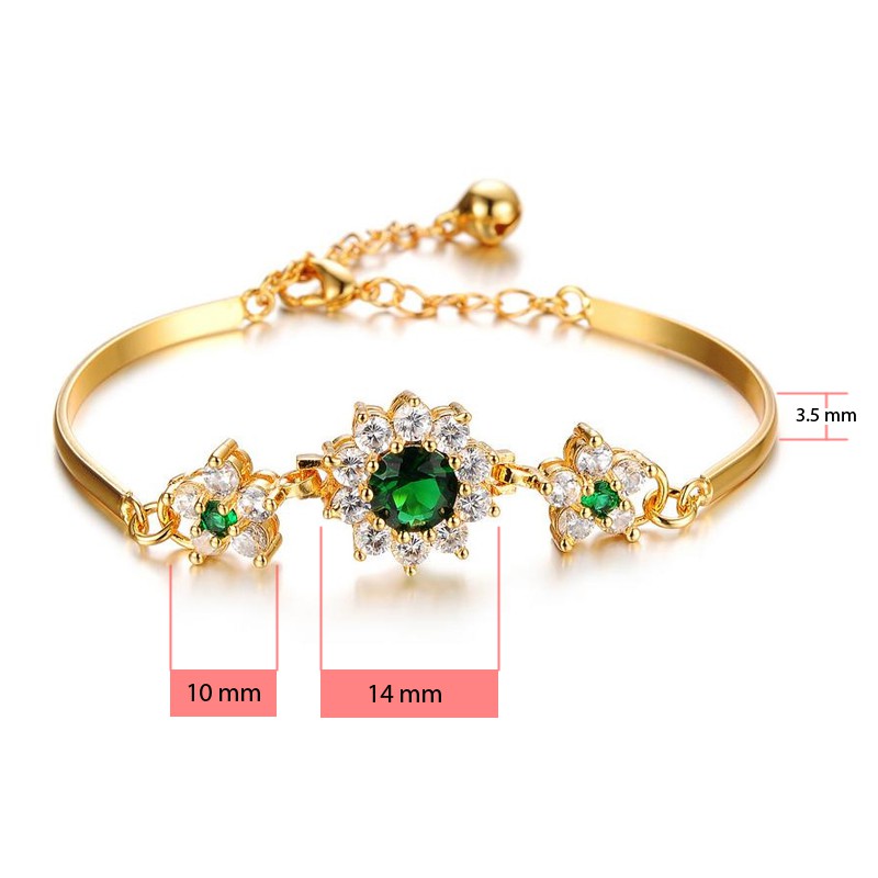 Lắc tay thời trang mạ vàng 18k hoa mặt trời kiểu nối kèm quả lắc GN090 (green)