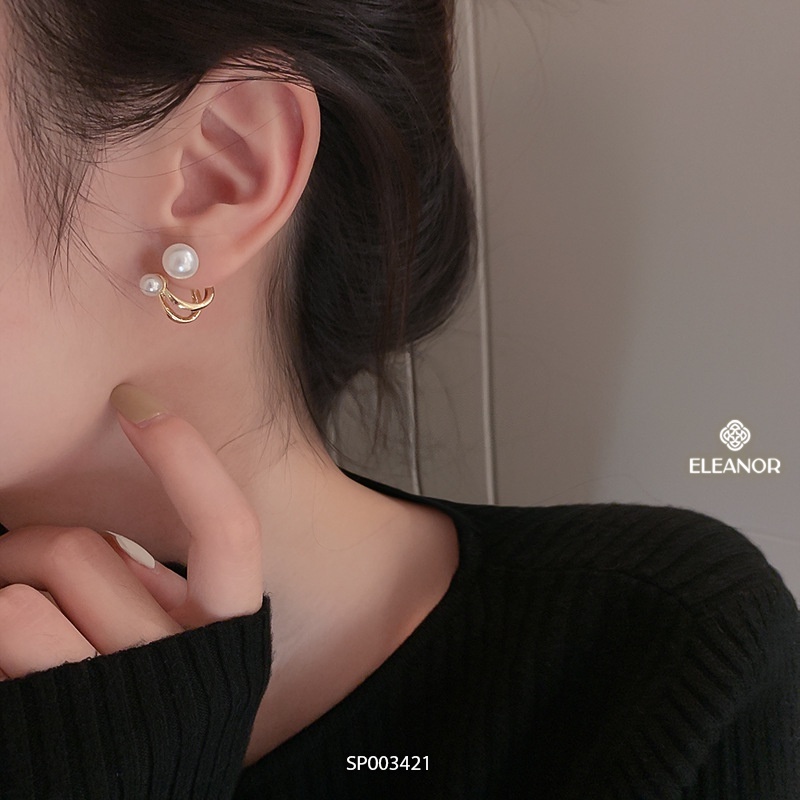 Bông tai nữ chuôi bạc 925 Eleanor Accessories viền chữ C ngọc trai nhân tạo phụ kiện trang sức 3421