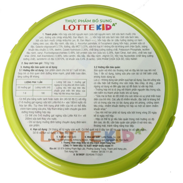 Sữa Lotte Kid thay thế Kid Power A+ Nội Địa Hàn 760g [Date 2024]