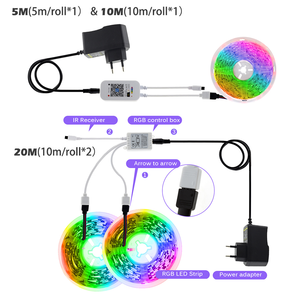 Dây Đèn Led Smd 5050 Rgb 5m 10m 20m TikTok Đèn Màu Trang Trí Điều Khiển Từ Xa Ir / Wifi / Bluetooth Tiện Dụng