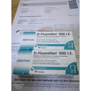 Vitamin d fluoretten  500 I.E 90 viên date 2024 bill  Đức -01610137