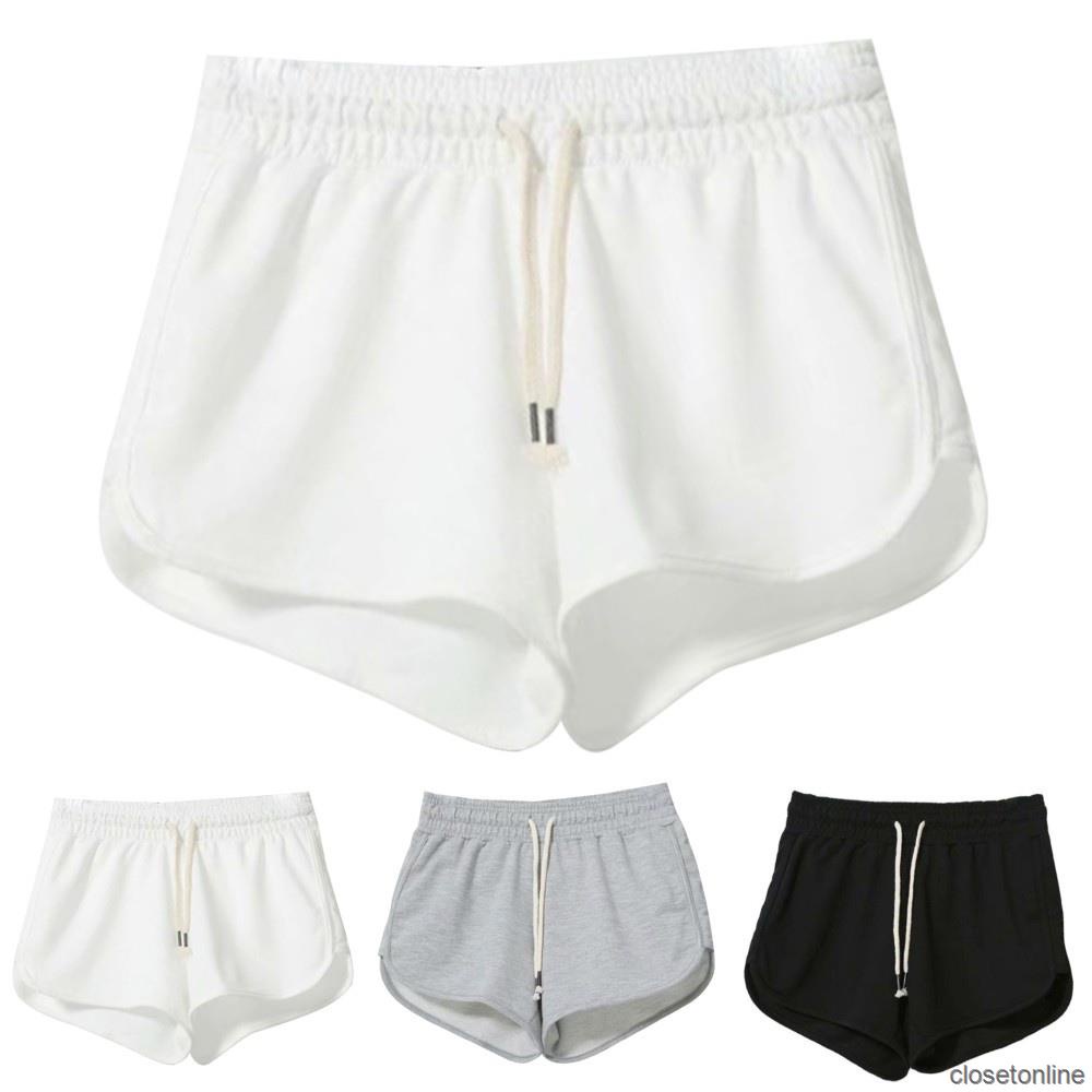Quần Short Thể Thao Lưng Cao Có Dây Cột Màu Trơn Thời Trang Hè Cho Nữ