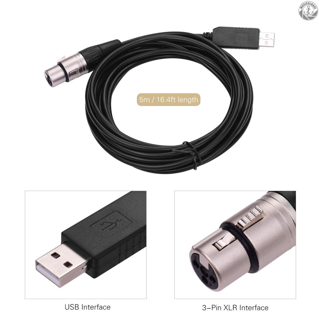 T&T RS485 DMX512 Converter Cable USB to 3Pin XLR Female Interface Computer Connecting Stage Lighting Devices LED Control Cable Compatible with Freestyler Download Transparent Plug 5m Length