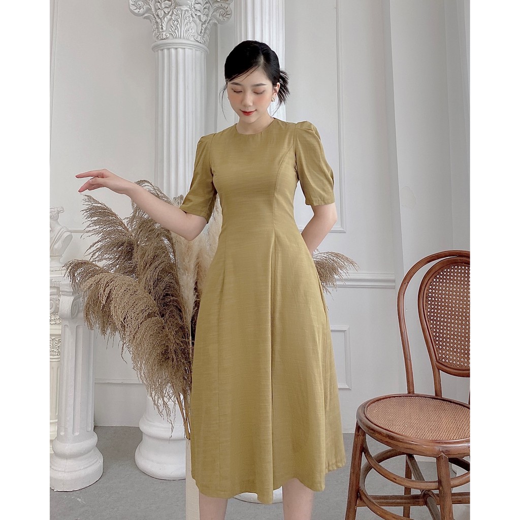 Váy Cốm Cổ Tròn Tay Cộc Cách Điệu_V563 | BigBuy360 - bigbuy360.vn