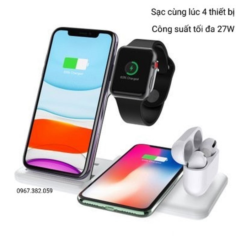 Đế sạc không dây siêu nhanh Q20 không dây 4 trong 1 công suất 27W cao cấp, sạc cùng lúc 4 thiết bị - (mã SA18)