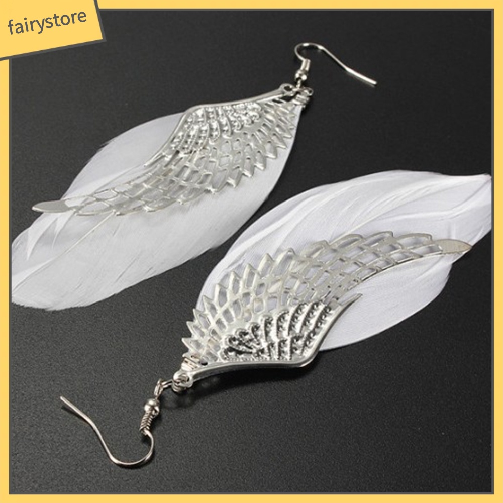 Khuyên Tai Dáng Dài Hình Đôi Cánh Thiên Thần Phối Lông Vũ Thời Trang