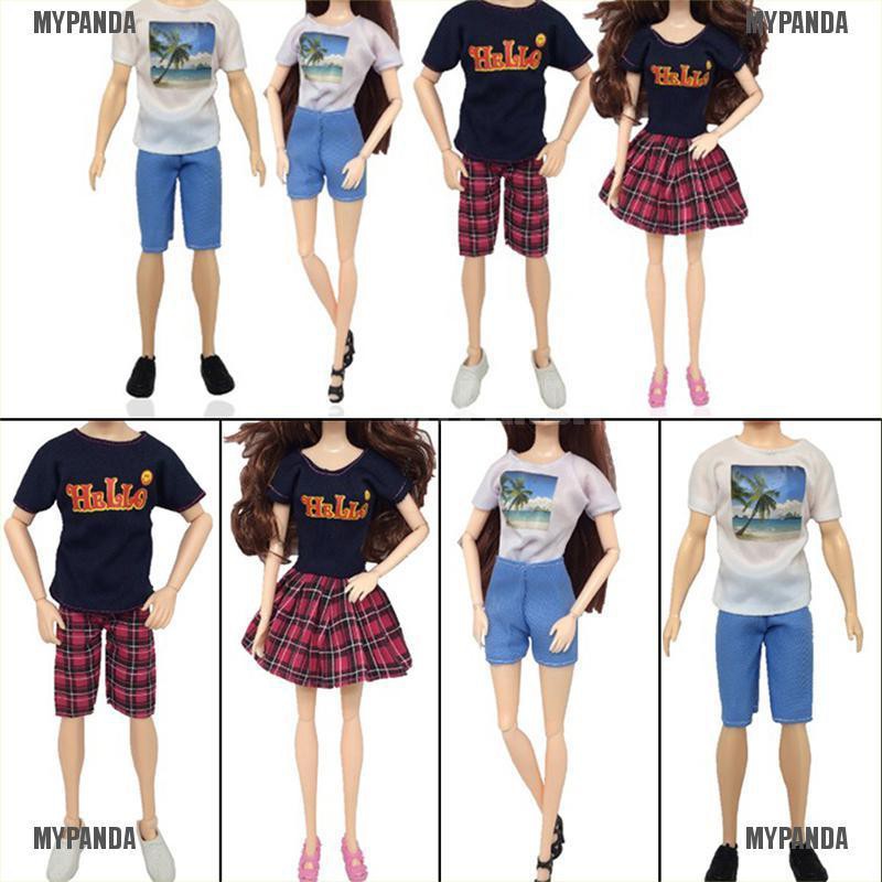 Set áo thun dài tay cổ tròn + chân váy lưng cao đáng yêu cho búp bê