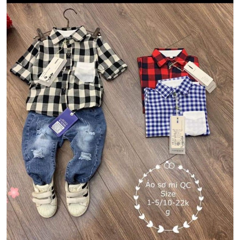 Sơ mi kẻ phối túi trắng hàng đẹp cho bé,(8-28kg)