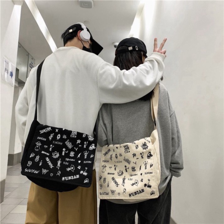 Túi đeo chéo nam nữ vải canvas cao cấp SUNIAN đi học đi chơi phong cách Hàn quốc
