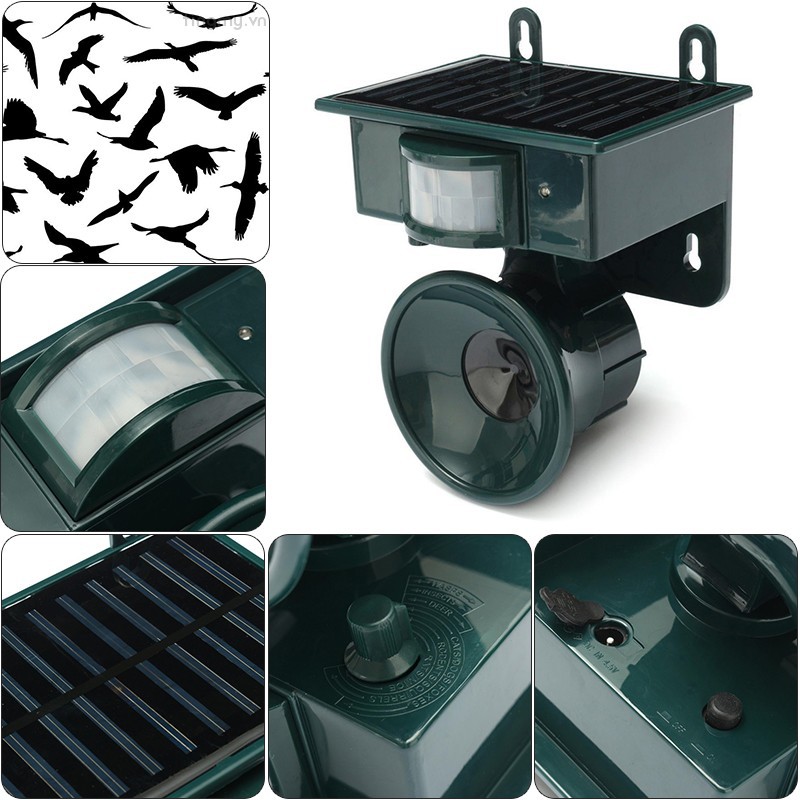 Thiết Bị Phát Sóng Siêu Âm Hồng Ngoại Năng Lượng Mặt Trời Chống Chim Phá Hoại