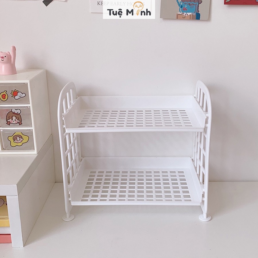 Kệ nhựa mini 2 tầng giá đựng sách, đồ dùng để bàn decor K20 xinh xắn