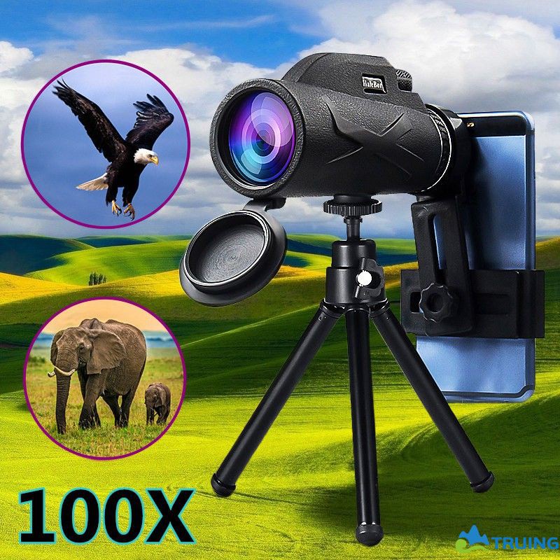 TRUING 80X100 HD Zoom Tripod Monocular Telescope Day/Night Vision Camping Phone Clip TRUING