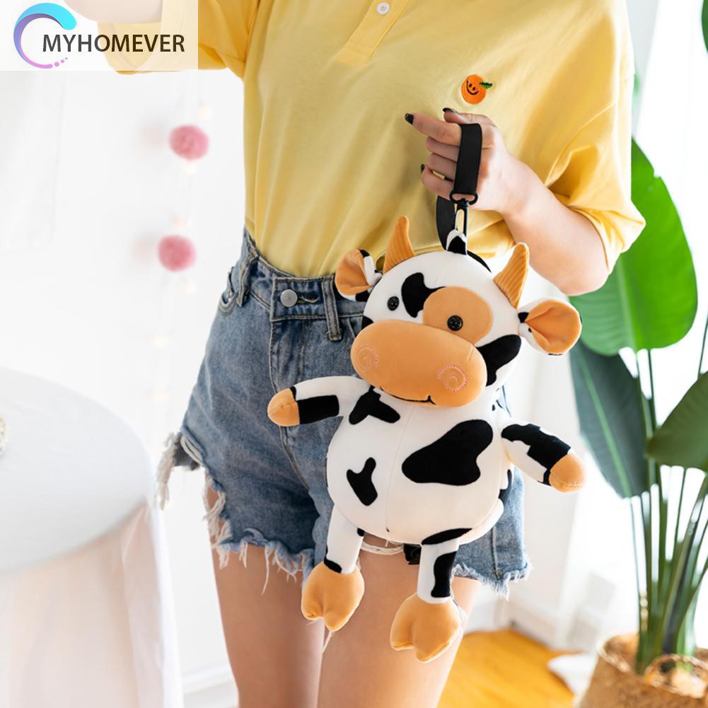 Túi đeo chéo bằng nhung dạng nhỏ họa tiết bò sữa đáng yêu cho nữ