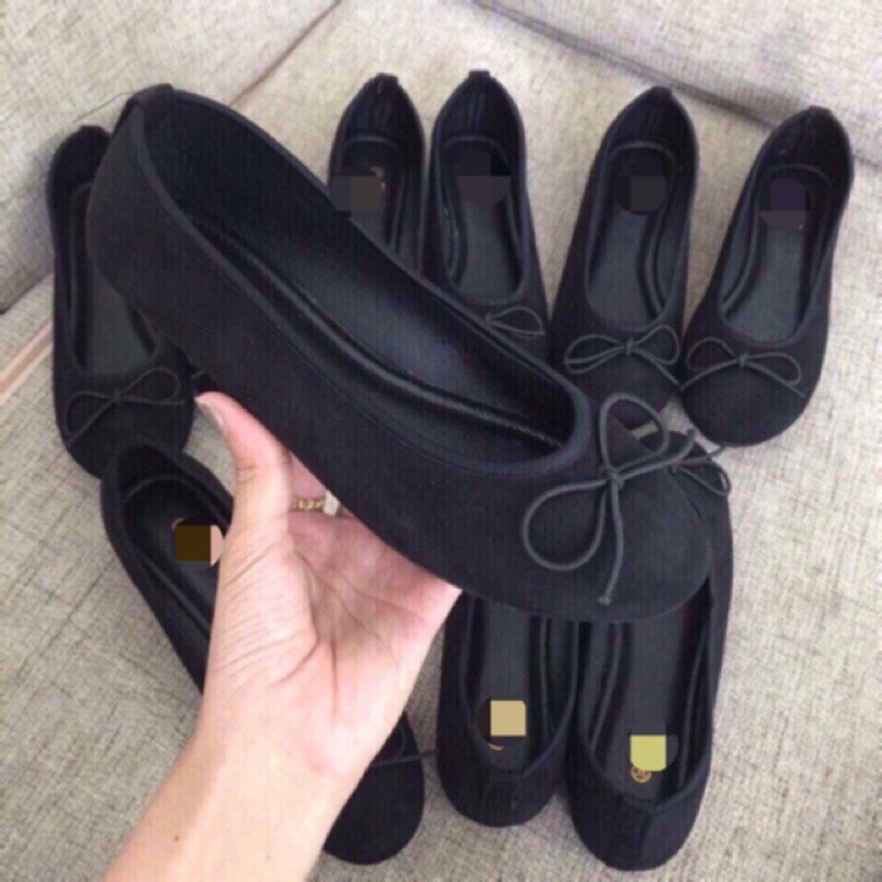 Giày búp bê da lộn gắn nơ