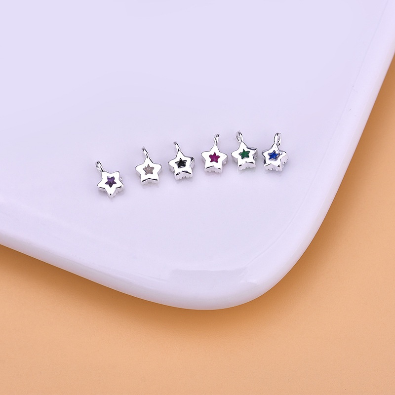 █diy゜ S925 Bạc●Bộ Phụ Kiện Làm Trang Sức Hình Ngôi Sao Mini Mạ Bạc 925 Đính Đá Zircon Màu Sắc Độc Đáo