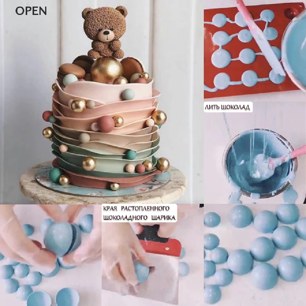 op Round Shape Cake Mold Brown Half Ball Sphere Silicone Chocolate Dessert Mould my
