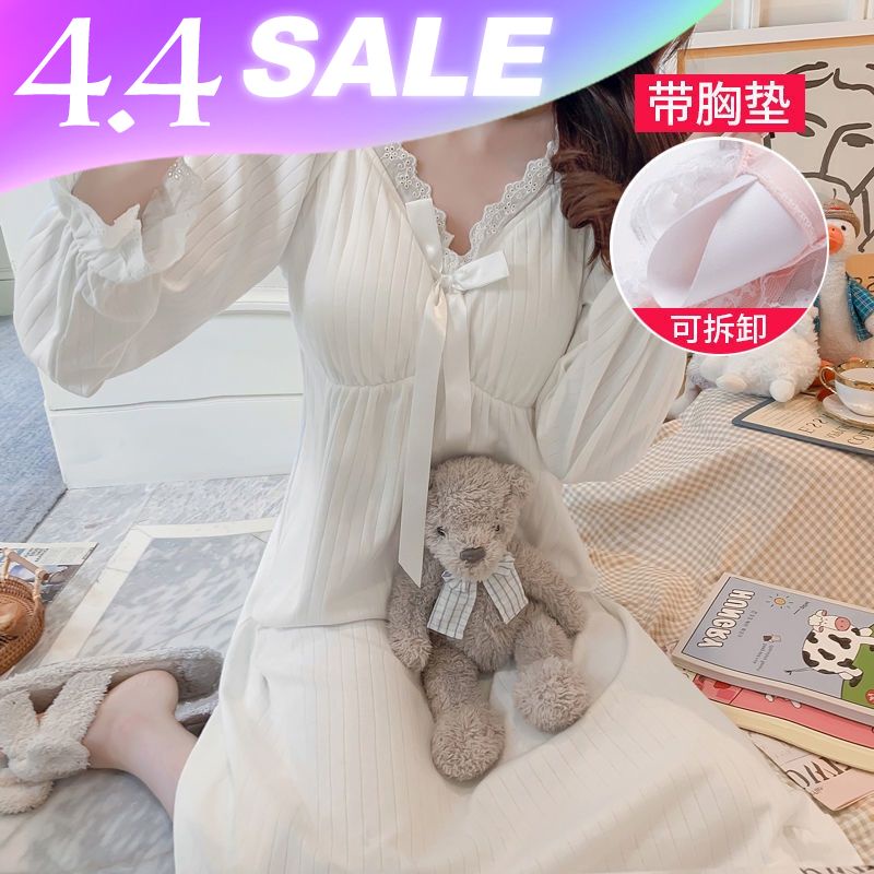 Bộ đồ ngủ cotton có đệm ngực dễ thương thời trang thu đông cho nữ 2021