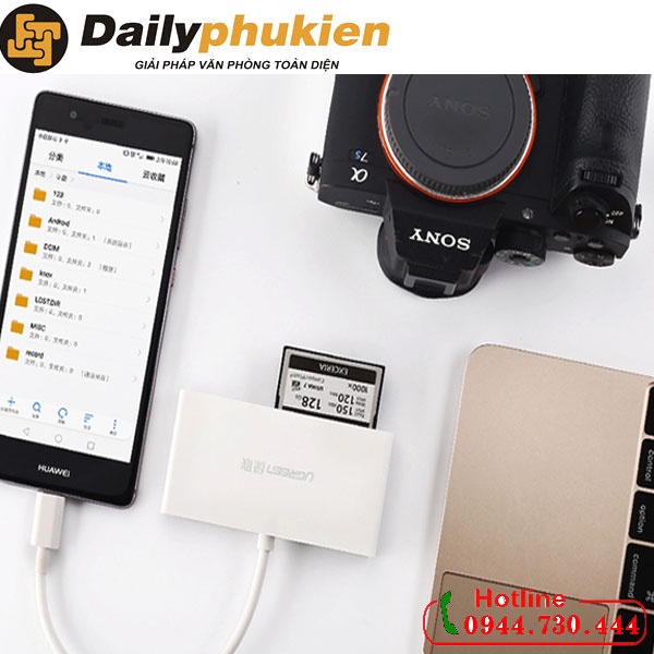 Bộ chuyển đổi USB-C sang đầu đọc thẻ nhớ 4 cổng Micro SD/SD/CF/MS UGREEN 40444 dailyphukien