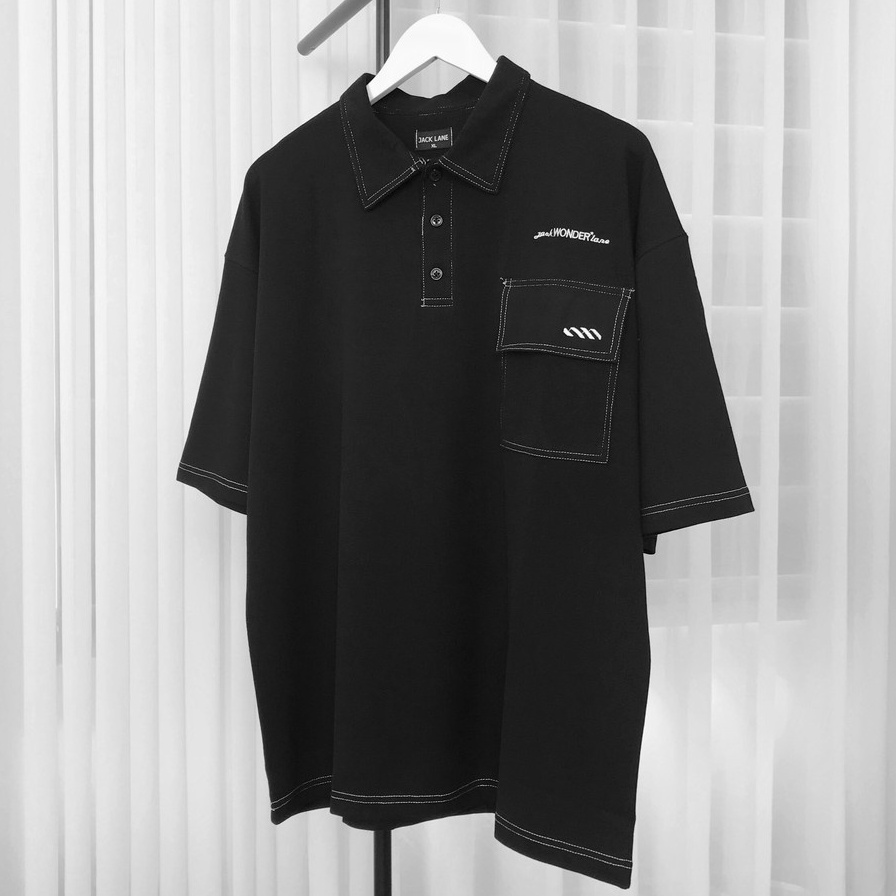 Áo thun Polo tay lỡ Wonder form rộng chất vải gai thoáng mát, Áo Polo Unisex Nam Nữ