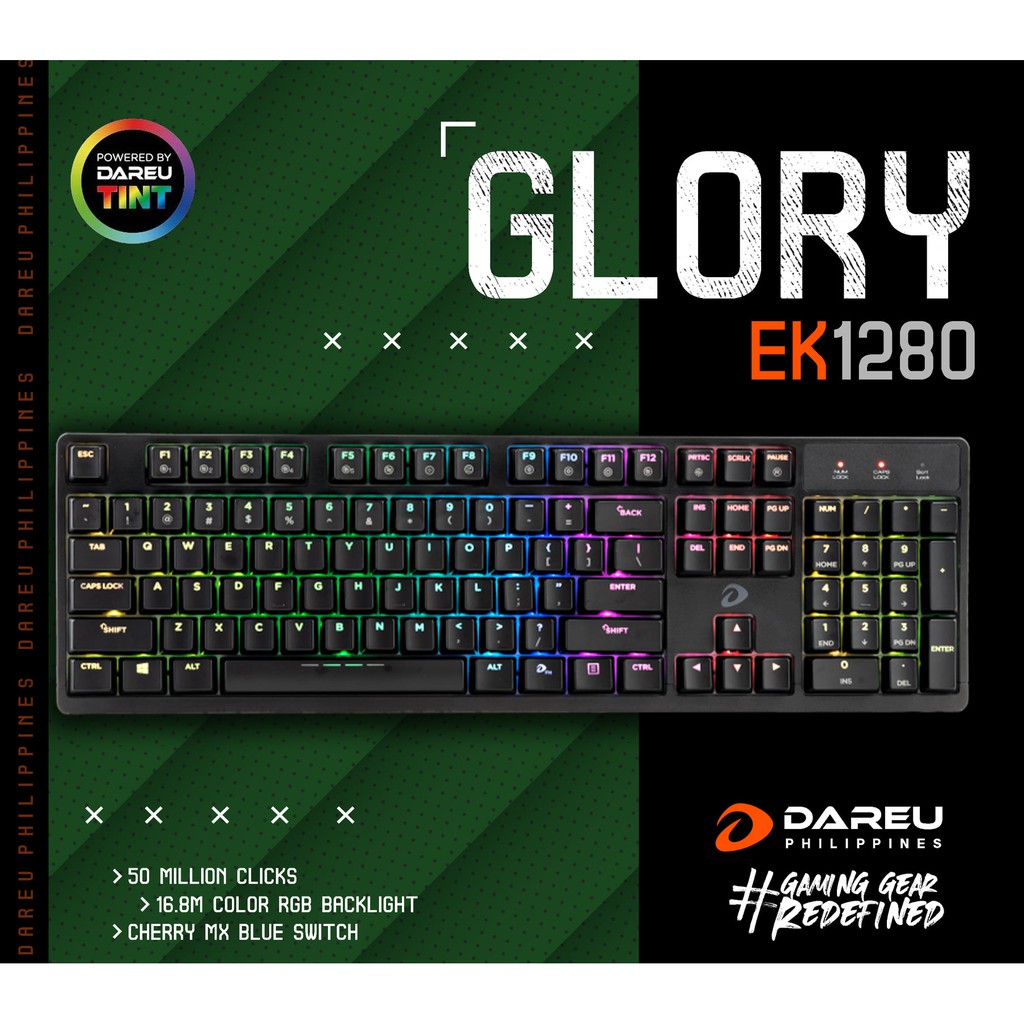 Bàn phím cơ Gaming DAREU EK1280 104KEY (RGB, Blue/ Brown/ Red D switch)