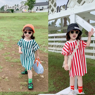 Set áo thun dài tay cổ tròn sọc ngang + chân váy ca rô cho bé gái từ 2-6 tuổi