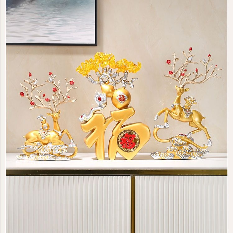 Trang trí nhà hiện đại, trang trí hươu may mắn, trang trí tủ tivi, ý nghĩa: may mắn và may mắn