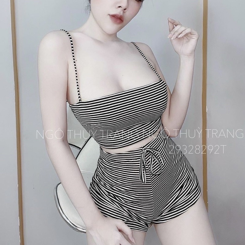 Sét bộ hai dây sọc thun gân co giãn mặc thoải mái alohashop91