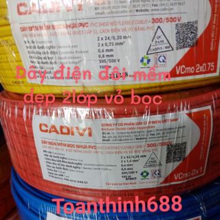 Dây điện đôi mềm dẹp cadivi 50mét dây 2lớp vỏ bọc VCmo2x1.0 +2x0.75)