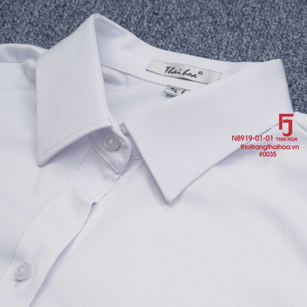 Áo sơ mi nữ Thái Hòa N8919-01-01 công sở ngắn tay, màu trắng, chất liệu sợi tre siêu thoáng khí, mát mẻ | BigBuy360 - bigbuy360.vn