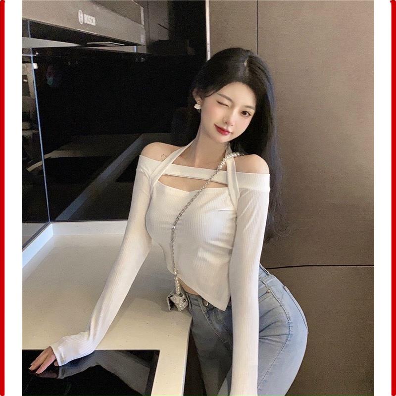 Áo Croptop Vạt Nhọn Trễ Vai Khoét Ngực Tay Dài Cá Tính A5264 Mẫu mới