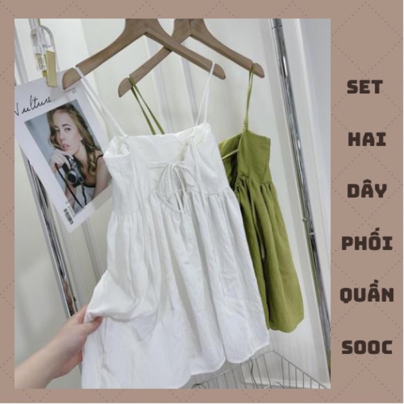 Bộ 2 Dây Dáng Babydoll Có Đệm Ngực Phối Quần Sooc