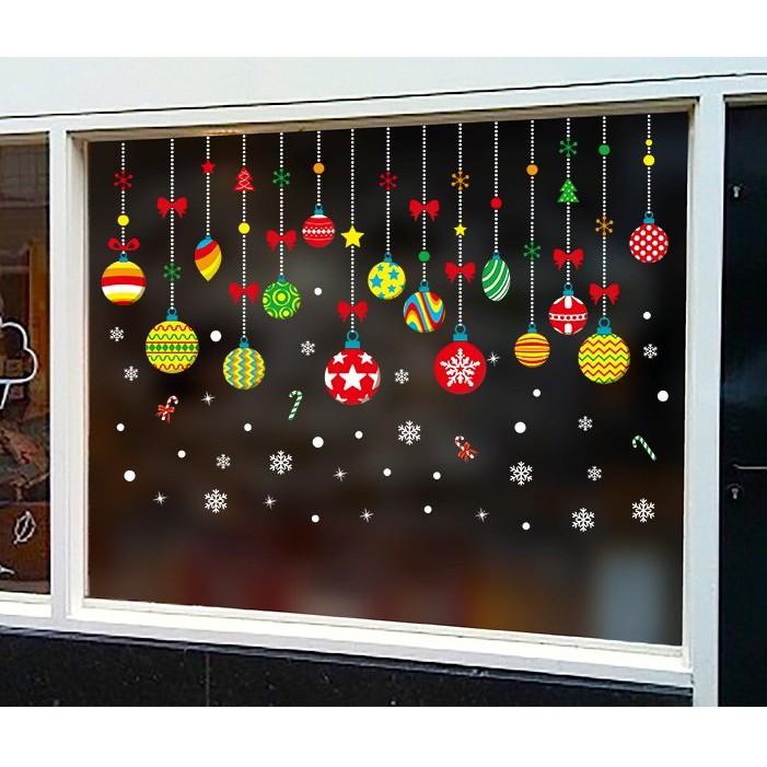 Decal 2 Mặt hình ông già noel trang trí trên cửa kính - Mẫu decal dán kính trang trí noel giá rẻ có keo sẵn