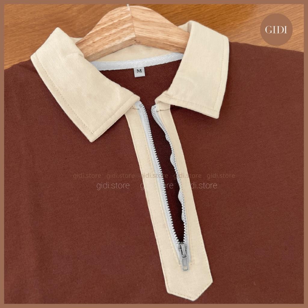 Áo phông Polo ZIP BASIC Nam Nữ Unisex - áo thun có cổ vải da cá tici form rộng OVESIZE tay lỡ thoáng mát GIDI