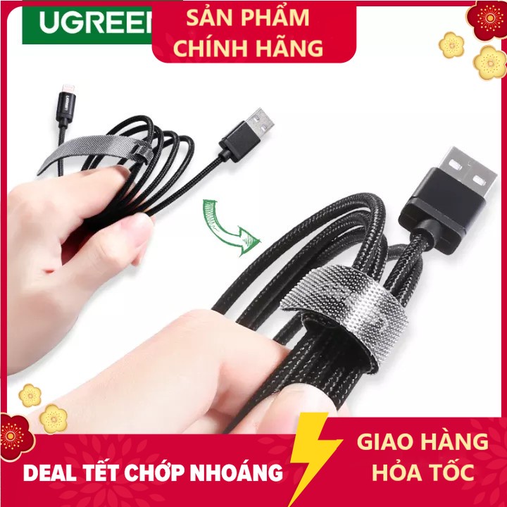 Cáp dán xé cuốn gọn dây sạc dây tai nghe dây điện dây cáp UGREEN Cao cấp Cable Tie Wire Winder Nylon Tape 14cm