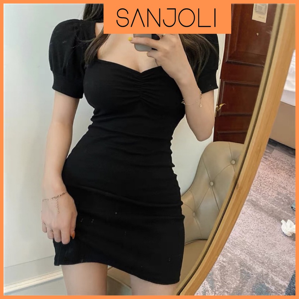 Đầm Body Sexy Tay Ngắn SANJOLI Váy Ôm Body Nữ Chất Thun Nhún Eo Thiết Kế Cúp Ngực Màu Trơn Thời Trang Đi Dự Tiệc VD063 | BigBuy360 - bigbuy360.vn