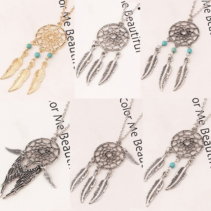 vòng cổ Mặt Dreamcatcher Đính Đá Ngọc Lam Phong Cách Bohemian